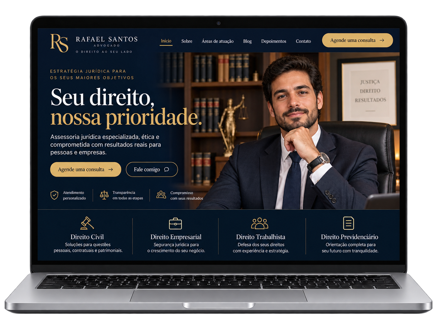 Mockup demonstrativo de site para advogado