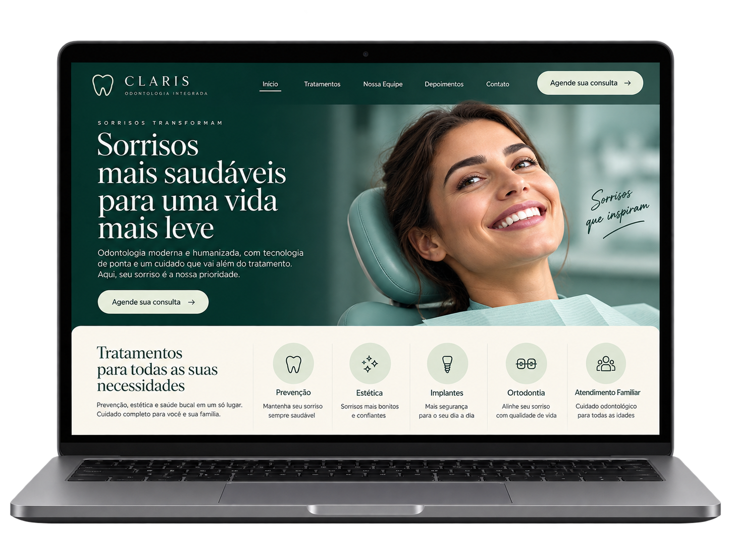 Mockup demonstrativo de site para dentista