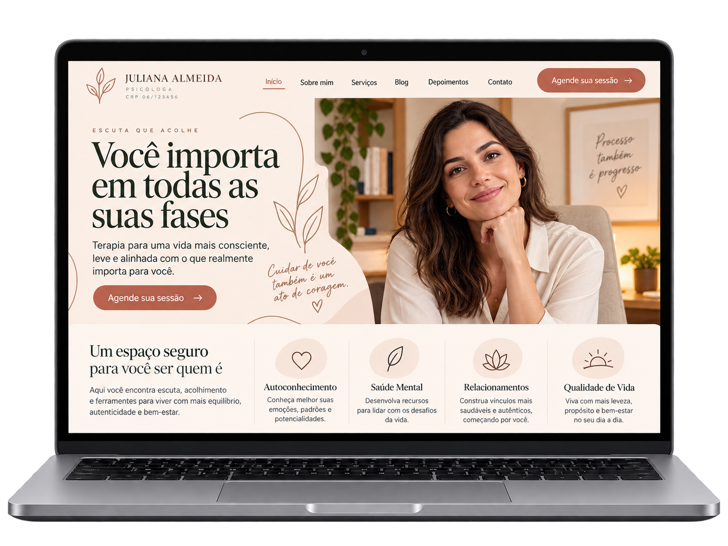 Mockup demonstrativo de site para psicóloga